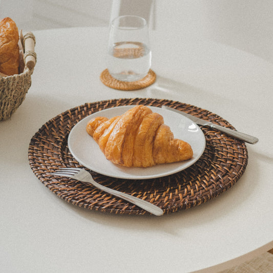 Dark Brown Rattan Wicker Charger Plate Set
